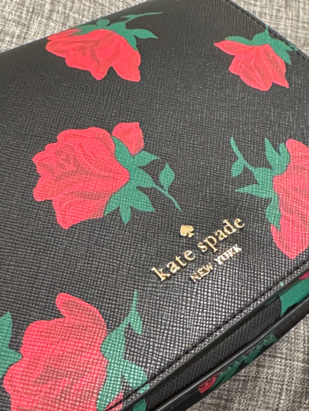 Kate Spade Bag Madison Rose Toss Printed Black Saddle Crossbody - Picture 15 of 17
